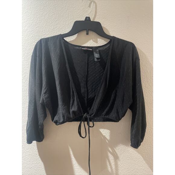 dkny jeans , black cropped cardigan, gold stripes, size s - Picture 1 of 5